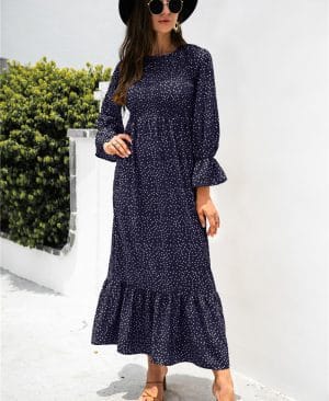 <h1 class="product_title entry-title">Autumn Printed Polka Dot Smocking Long Sleeve Dress Long Dress</h1> - Image 6
