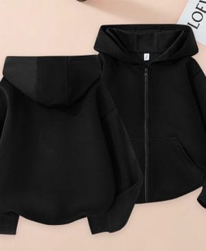 ⁦<h1 class="product_title entry-title">هودي بناتي غير رسمي متعدد الاستخدامات بلون موحد مع جيوب وسحاب</h1>⁩ - الصورة ⁦5⁩