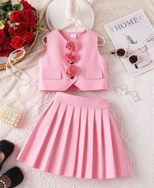 <h1 class="product_title entry-title">Suit Vest Paired With A Solid Color Pleated Skirt Set</h1> - Image 3