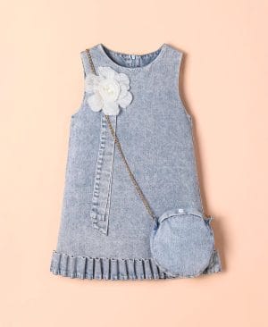 <h1 class="product_title entry-title">Girl's Sleeveless 3D Floral Denim Dress</h1> - Image 3