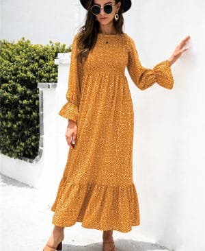 <h1 class="product_title entry-title">Autumn Printed Polka Dot Smocking Long Sleeve Dress Long Dress</h1> - Image 3