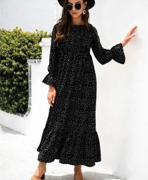 <h1 class="product_title entry-title">Autumn Printed Polka Dot Smocking Long Sleeve Dress Long Dress</h1> - Image 10