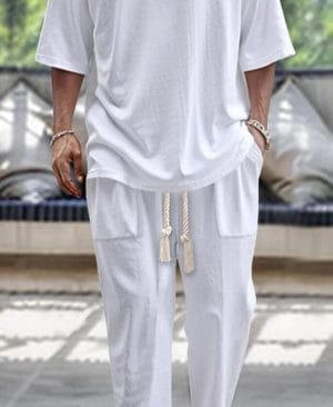 <h1 class="product_title entry-title">Men's Casual Solid Color Pullover V-neck Short Tube Drawstring Cufflinks Design Trousers Suit</h1> - Image 9