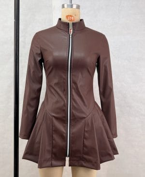 ⁦<h1 class="product_title entry-title">فستان جلد صناعي مزخرف بأكمام طويلة وبتصميم ضيق للنساء</h1>⁩ - الصورة ⁦3⁩