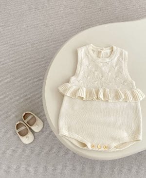 <h1 class="product_title entry-title">Baby Girl's Ruffle Vest Cute Fashionable Knitted Jacket All-matching Romper</h1> - Image 3