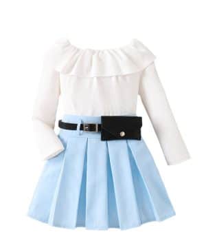 <h1 class="product_title entry-title">V-neck Ribbed Long-sleeve Pleated Skirt With Belt Three-piece Set</h1> - Image 4