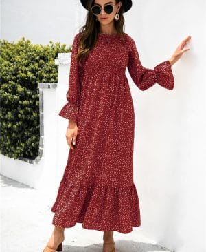 <h1 class="product_title entry-title">Autumn Printed Polka Dot Smocking Long Sleeve Dress Long Dress</h1> - Image 8