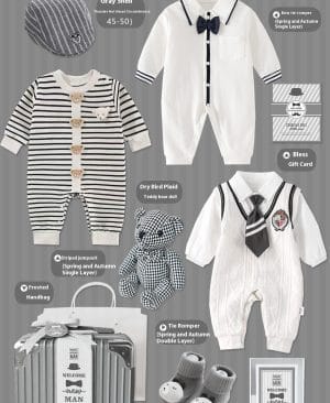 <h1 class="product_title entry-title">Baby Gift Package Elegant White Striped Gray Baby Boy</h1> - Image 5