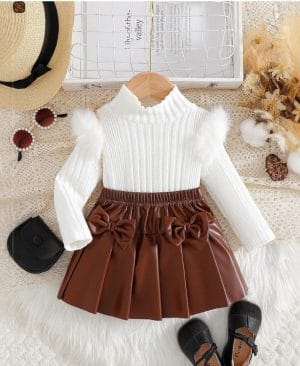 <h1 class="product_title entry-title">Top With PU Bow Pleated Skirt For Children</h1> - Image 4