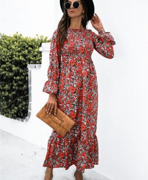 <h1 class="product_title entry-title">Autumn Printed Polka Dot Smocking Long Sleeve Dress Long Dress</h1> - Image 7