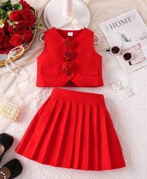 <h1 class="product_title entry-title">Suit Vest Paired With A Solid Color Pleated Skirt Set</h1> - Image 5