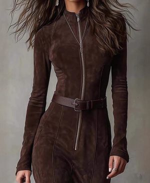 <h1 class="product_title entry-title">Slim Zipper Dress Elegant Temperament Split Long-sleeved Dresses Cowboy Fashion Retro Women's Clothing</h1> - Image 8