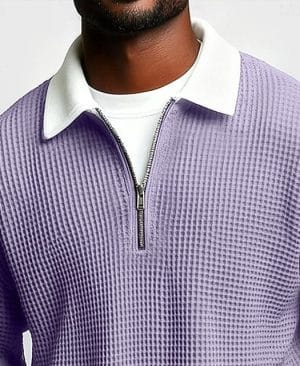 <h1 class="product_title entry-title">Men's Solid-Color Waffle-Weave Long-Sleeve Lapel Zip-Up Shirt</h1> - Image 8