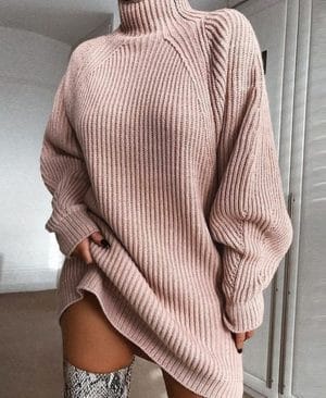 <h1 class="product_title entry-title">Solid Turtleneck Long Sweater Winter Warm Women Sweater Dress</h1> - Image 9