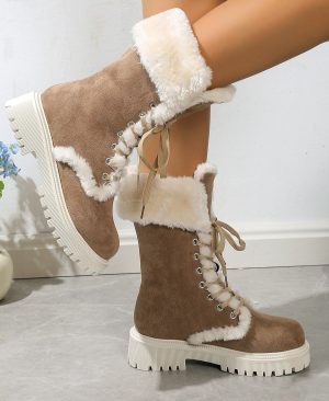 <h1 class="product_title entry-title">Winter Lace-up Snow Boots For Women Mid-tube Fleece Shoes Warm Chunky Heels Plush Boot</h1> - Image 6