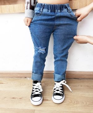 <h1 class="product_title entry-title">Boys Ripped Jeans Raw Edge Stretch Denim Trousers</h1> - Image 4