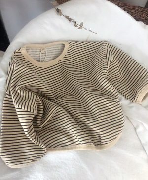 <h1 class="product_title entry-title">Boys And Girls T-Shirts With Striped Round Neck And Inner Bottoming Shirt Pullover Loose Loose</h1> - Image 3