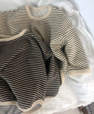 <h1 class="product_title entry-title">Boys And Girls T-Shirts With Striped Round Neck And Inner Bottoming Shirt Pullover Loose Loose</h1> - Image 5