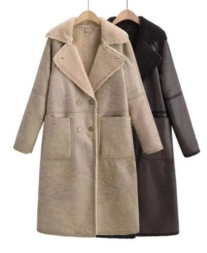 ⁦<h1 class="product_title entry-title">معطف شتوي بحزام موضة مزدوج الصدر طراز لابيل معطف ترينش طويل للنساء معطف متوسط الطول</h1>⁩ - الصورة ⁦9⁩