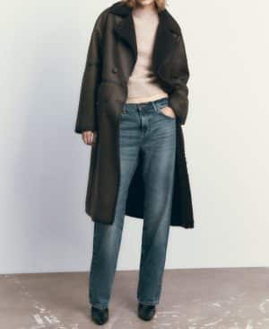 ⁦<h1 class="product_title entry-title">معطف شتوي بحزام موضة مزدوج الصدر طراز لابيل معطف ترينش طويل للنساء معطف متوسط الطول</h1>⁩ - الصورة ⁦8⁩