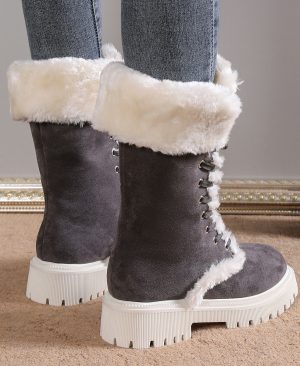 <h1 class="product_title entry-title">Winter Lace-up Snow Boots For Women Mid-tube Fleece Shoes Warm Chunky Heels Plush Boot</h1> - Image 4
