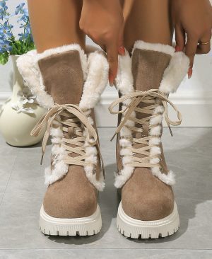 <h1 class="product_title entry-title">Winter Lace-up Snow Boots For Women Mid-tube Fleece Shoes Warm Chunky Heels Plush Boot</h1> - Image 7