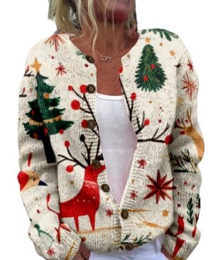 <h1 class="product_title entry-title">Round Neck Sweater Christmas Button Cardigan Long Sleeve Sweater</h1> - Image 9