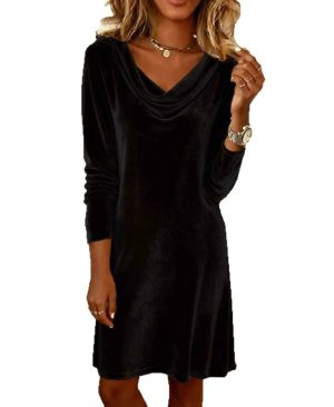 ⁦<h1 class="product_title entry-title">فستان مخمل طويل بأكمام طويلة وياقة متأرجحة بلون موحد - تنانير أنيقة للنساء لحفلات الكوكتيل والمناسبات الرسمية</h1>⁩ - الصورة ⁦3⁩