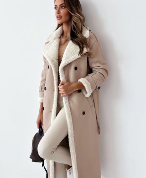 ⁦<h1 class="product_title entry-title">معطف شتوي بحزام موضة مزدوج الصدر طراز لابيل معطف ترينش طويل للنساء معطف متوسط الطول</h1>⁩ - الصورة ⁦3⁩