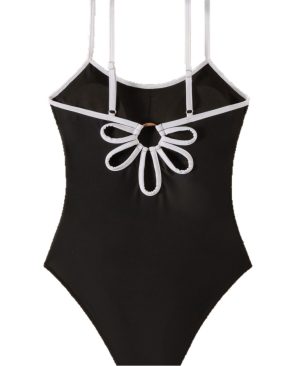 <h1 class="product_title entry-title">Adjustable Shoulder Straps, Black-and-white Contrast One-piece Swimsuit</h1> - Image 3