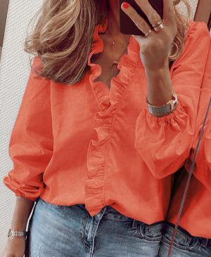 <h1 class="product_title entry-title">Ruffle Blouse Office Commuting Long-sleeved Pullover Shirt Women's Fashion Casual Daily Tops Clothing</h1> - Image 7