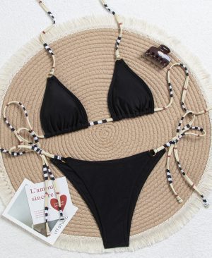 <h1 class="product_title entry-title">Strap Ring Printed Triangular Cup Bikini Split Swimsuit For Women</h1> - Image 4