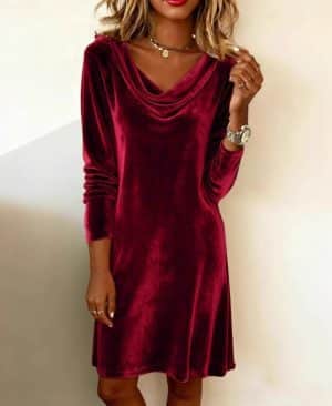 ⁦<h1 class="product_title entry-title">فستان مخمل طويل بأكمام طويلة وياقة متأرجحة بلون موحد - تنانير أنيقة للنساء لحفلات الكوكتيل والمناسبات الرسمية</h1>⁩ - الصورة ⁦5⁩