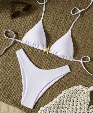 <h1 class="product_title entry-title">Solid-color Metallic Pendant Lace-up Swimsuit Bikini</h1> - Image 5