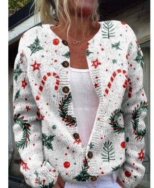 <h1 class="product_title entry-title">Round Neck Sweater Christmas Button Cardigan Long Sleeve Sweater</h1> - Image 8