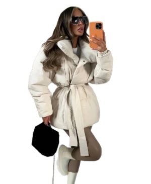 <h1 class="product_title entry-title">Winter Thickened Jacket Fashion Lapel Cotton Coat With Belt Warm Casual Top Outwear Women's Clothing</h1> - Image 5