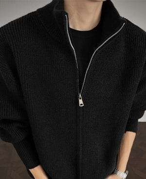 <h1 class="product_title entry-title">Men's Solid-Color Slim-Fit Turtleneck Sweater Jacket With Zipper</h1> - Image 4