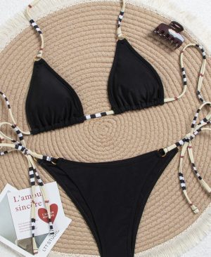 <h1 class="product_title entry-title">Strap Ring Printed Triangular Cup Bikini Split Swimsuit For Women</h1> - Image 5