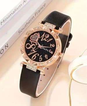 Women's Diamond Dial Belt Quartz Watch Beaded Bracelet Suit - Image 4