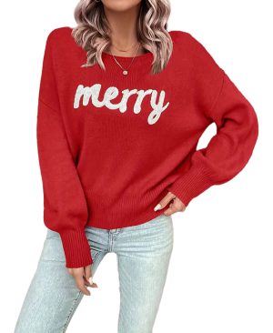 ⁦<h1 class="product_title entry-title">كنزة نسائية محبوكة برقبة دائرية سُترة فضفاضة للنساء قميص أنيق ربيعي دافئ موضة رأس السنة الجديدة كنزة عيد الميلاد</h1>⁩ - الصورة ⁦4⁩