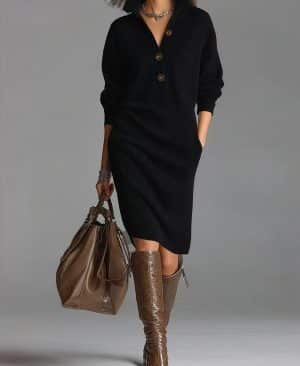 ⁦<h1 class="product_title entry-title">فستان سويت شيرت بأكمام طويلة موضة دافئة ياقة مرتفعة على شكل V سحاب سهل الارتداء ملابس شتوية عصرية للنساء</h1>⁩ - الصورة ⁦3⁩