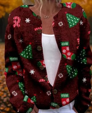 <h1 class="product_title entry-title">Round Neck Sweater Christmas Button Cardigan Long Sleeve Sweater</h1> - Image 4