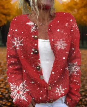 <h1 class="product_title entry-title">Round Neck Sweater Christmas Button Cardigan Long Sleeve Sweater</h1> - Image 5
