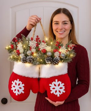 <h1 class="product_title entry-title">Christmas Garland Creative Glove Shaped Simulated Flower Wreath Window Door Gate Decoration Door Sign Xmas Party Decoration</h1> - Image 5