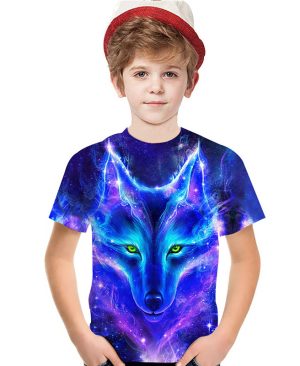 ⁦<h1 class="product_title entry-title">تي شيرت أطفال بأكمام قصيرة مطبوع برأس ذئب أرجواني ثلاثي الأبعاد - أوروبا وأمريكا</h1>⁩ - الصورة ⁦3⁩