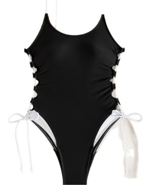 <h1 class="product_title entry-title">Adjustable U-neck Black And White One-piece Swimsuit</h1> - Image 3