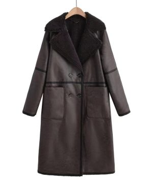 ⁦<h1 class="product_title entry-title">معطف شتوي بحزام موضة مزدوج الصدر طراز لابيل معطف ترينش طويل للنساء معطف متوسط الطول</h1>⁩ - الصورة ⁦10⁩