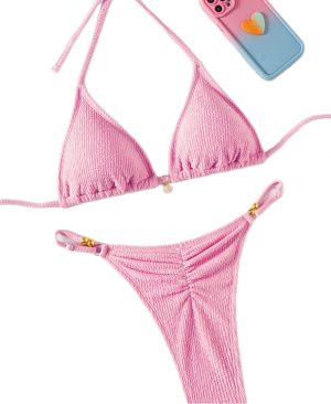 <h1 class="product_title entry-title">Beaded Accessory Adjustable Waist Ruffled Bikini Swimsuit For Women</h1> - Image 5