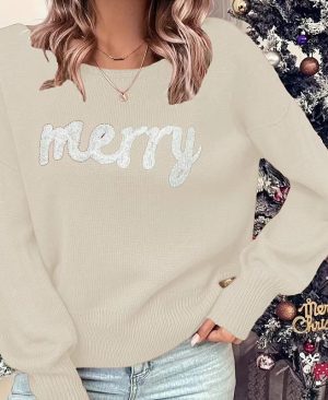 ⁦<h1 class="product_title entry-title">كنزة نسائية محبوكة برقبة دائرية سُترة فضفاضة للنساء قميص أنيق ربيعي دافئ موضة رأس السنة الجديدة كنزة عيد الميلاد</h1>⁩ - الصورة ⁦6⁩