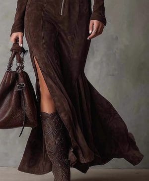 <h1 class="product_title entry-title">Slim Zipper Dress Elegant Temperament Split Long-sleeved Dresses Cowboy Fashion Retro Women's Clothing</h1> - Image 7